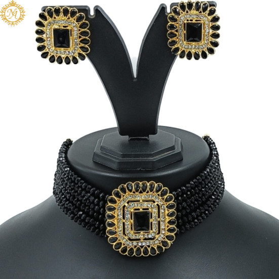 Naitikaarts Latest Choker Design Traditional Stylish Fancy Pearl Necklace Jewellery Set for Women NA-231-BLACK