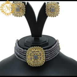 Naitikaarts Latest Choker Design Traditional Stylish Fancy Pearl Necklace Jewellery Set for Women NA-231-GERY