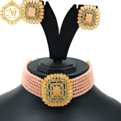 Naitikaarts Latest Choker Design Traditional Stylish Fancy Pearl Necklace Jewellery Set for Women NA-231-PICH