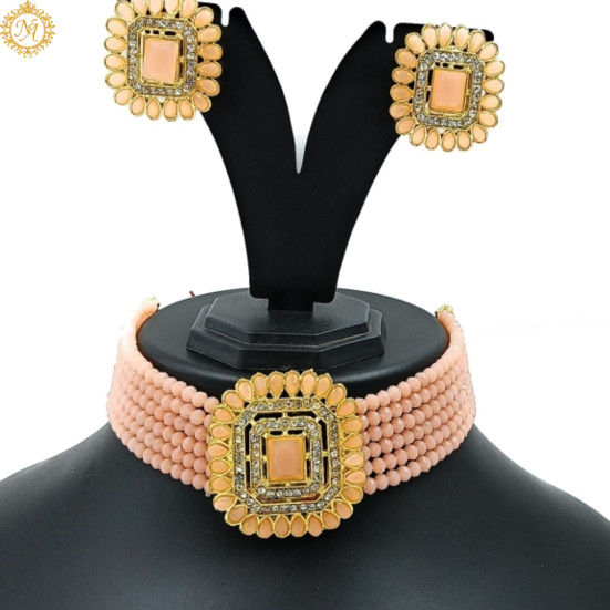 Naitikaarts Latest Choker Design Traditional Stylish Fancy Pearl Necklace Jewellery Set for Women NA-231-PICH