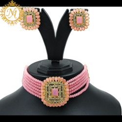Naitikaarts Latest Choker Design Traditional Stylish Fancy Pearl Necklace Jewellery Set for Women NA-231-PINK