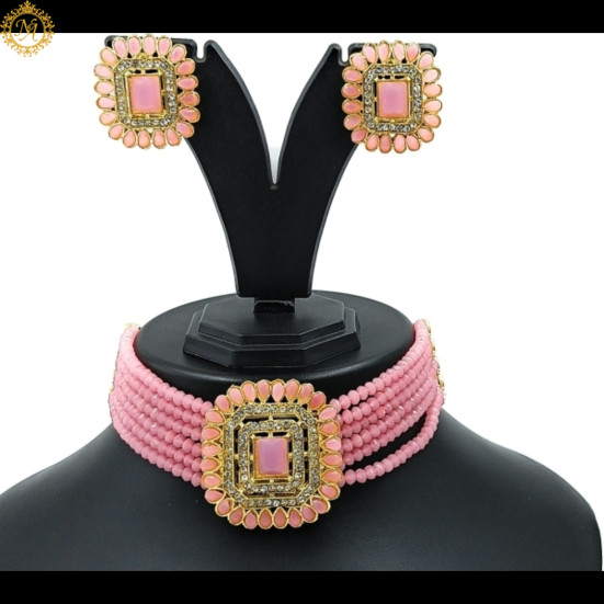 Naitikaarts Latest Choker Design Traditional Stylish Fancy Pearl Necklace Jewellery Set for Women NA-231-PINK