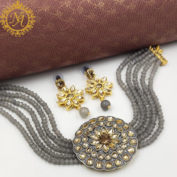 Naitikaarts Latest Choker Design Traditional Stylish Fancy Pearl Necklace Jewellery Set for Women NA-238-GERY