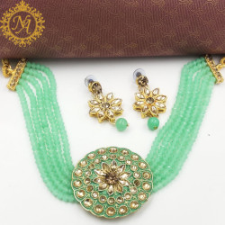 Naitikaarts Latest Choker Design Traditional Stylish Fancy Pearl Necklace Jewellery Set for Women NA-238-MINT