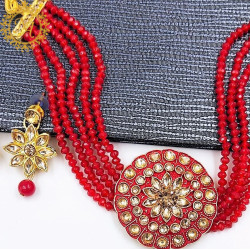 Naitikaarts Latest Choker Design Traditional Stylish Fancy Pearl Necklace Jewellery Set for Women NA-238-RED