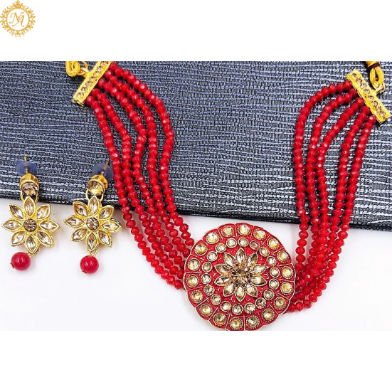 Naitikaarts Latest Choker Design Traditional Stylish Fancy Pearl Necklace Jewellery Set for Women NA-238-RED