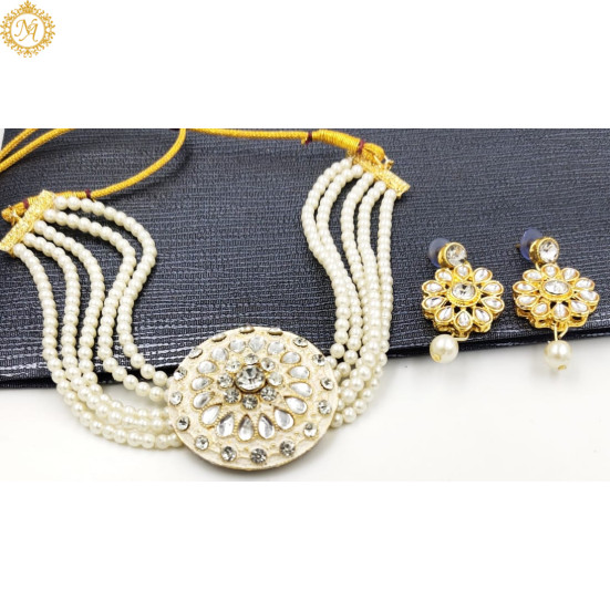 Naitikaarts Latest Choker Design Traditional Stylish Fancy Pearl Necklace Jewellery Set for Women NA-238-W