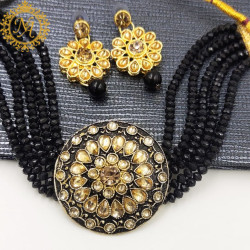 Naitikaarts Latest Choker Design Traditional Stylish Fancy Pearl Necklace Jewellery Set for Women NA-238-BLACK