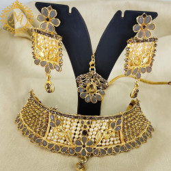 Naitikaarts Latest Choker Design Traditional Stylish Fancy Pearl Necklace Jewellery Set for Women NA-221-GREY
